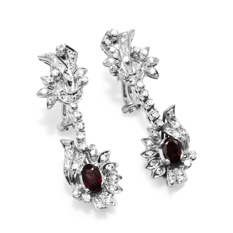 Palladium Vintage Garnet and Diamond Earrings