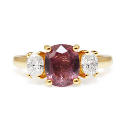 18ct Yellow Gold Pink Sapphire and Diamond 3 Stone Ring
