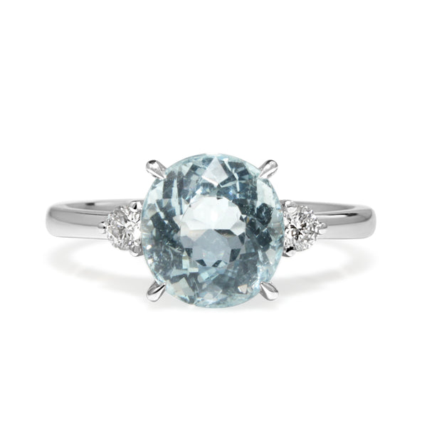 18ct White Gold Aquamarine and Diamond 3 Stone Ring