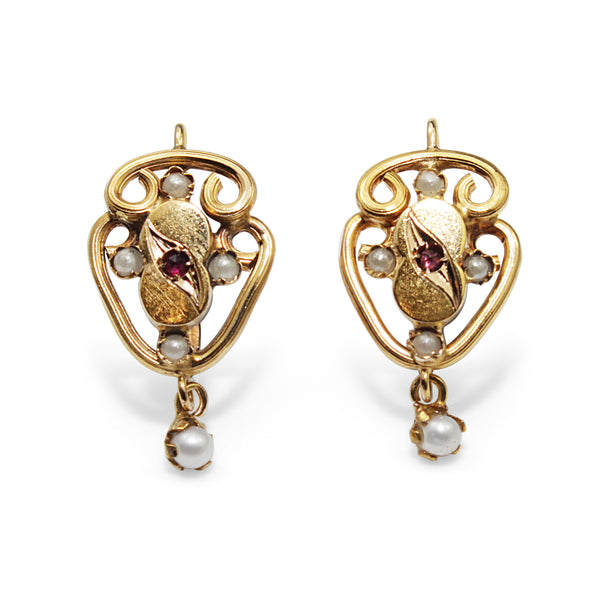 15ct Yellow Gold Antique Pearl and Paste Earrings