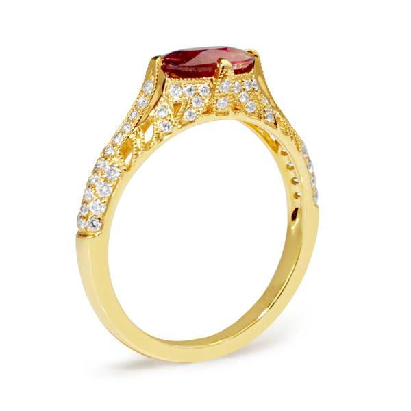 18ct Yellow Gold Vintage Style Ruby and Diamond Ring