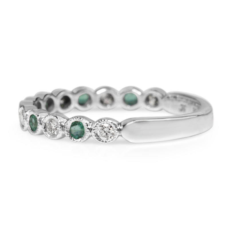 9ct White Gold Emerald and Diamond Band