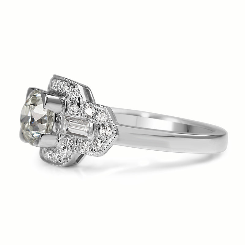 Platinum Art Deco Style Old Cut Diamond Ring