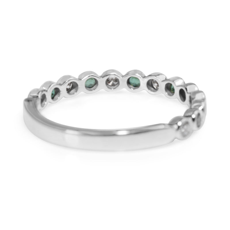 9ct White Gold Emerald and Diamond Band