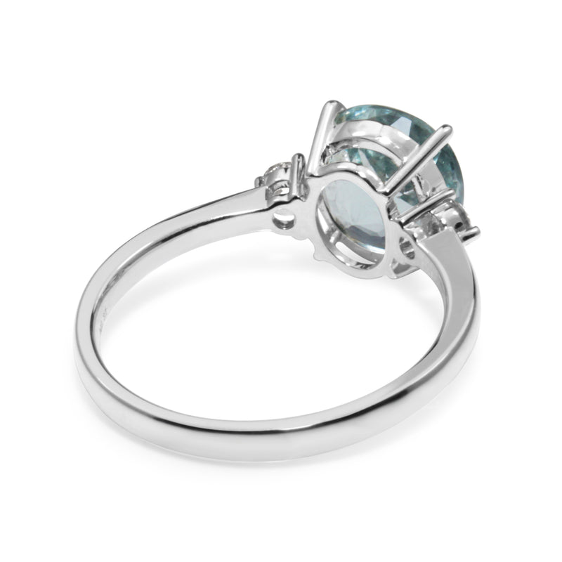 18ct White Gold Aquamarine and Diamond 3 Stone Ring