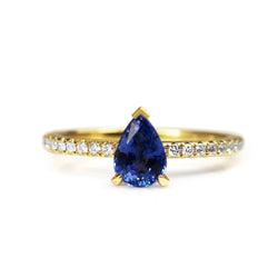 18ct Yellow Gold Pear Sapphire Solitaire Diamond Ring