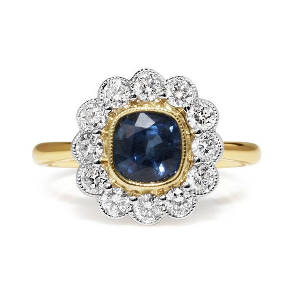 18ct Yellow and White Gold Sapphire and Diamond Daisy Ring