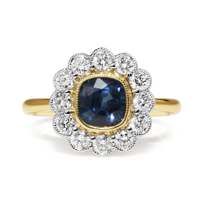 18ct Yellow and White Gold Sapphire and Diamond Daisy Ring