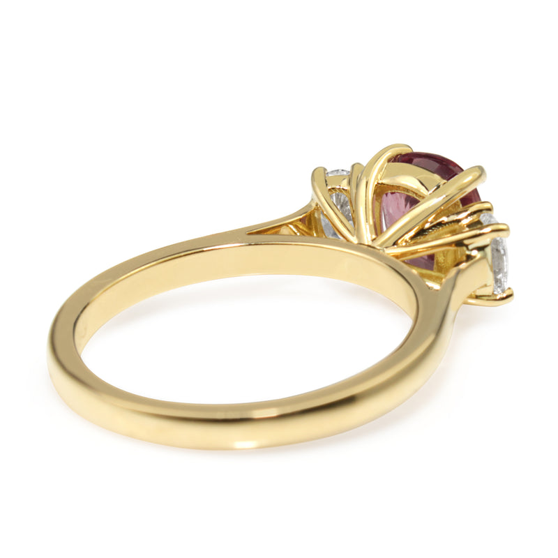 18ct Yellow Gold Pink Sapphire and Diamond 3 Stone Ring