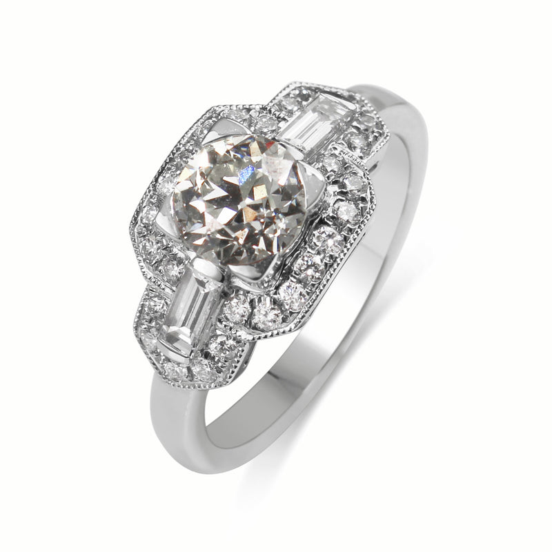 Platinum Art Deco Style Old Cut Diamond Ring