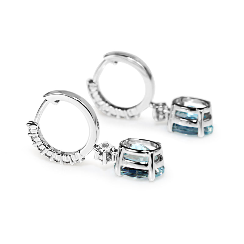 18ct White Gold Aquamarine and Diamond Drop Earrings