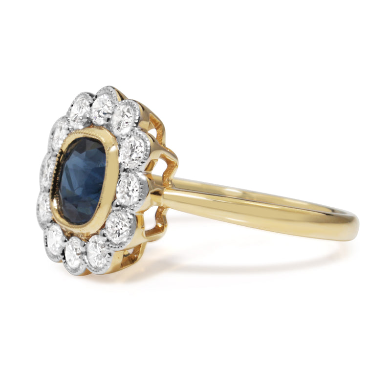 18ct Yellow and White Gold Sapphire and Diamond Daisy Ring