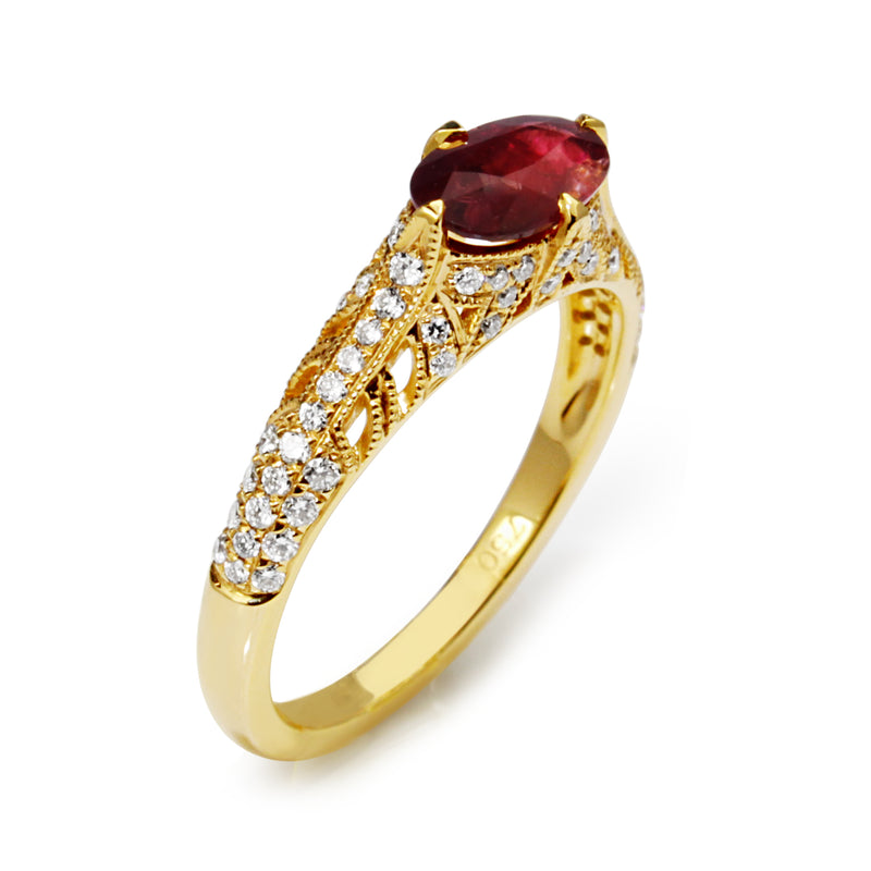 18ct Yellow Gold Vintage Style Ruby and Diamond Ring