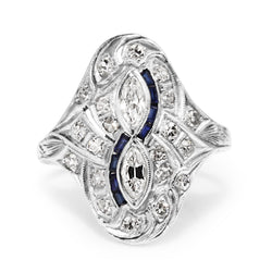 Platinum Art Deco Diamond and Sapphire Ring