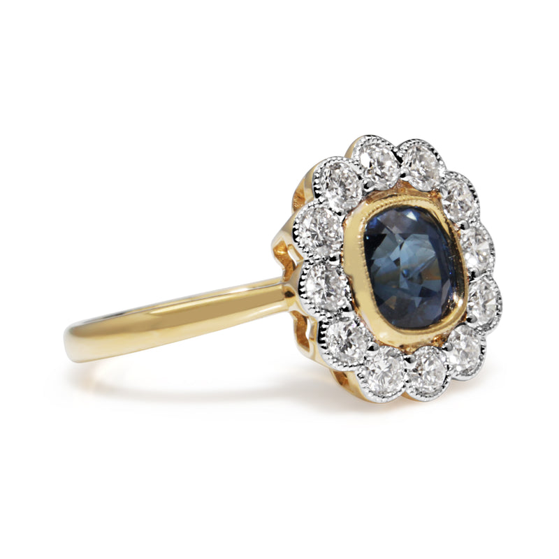 18ct Yellow and White Gold Sapphire and Diamond Daisy Ring