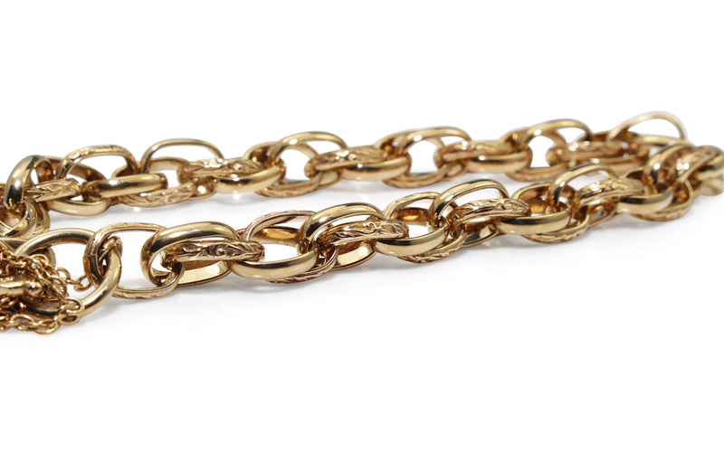 9ct Yellow Gold Fancy Link Etched Bracelet with Padlock