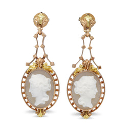14ct Yellow and Rose Gold Antique Cameo Drop Earrings
