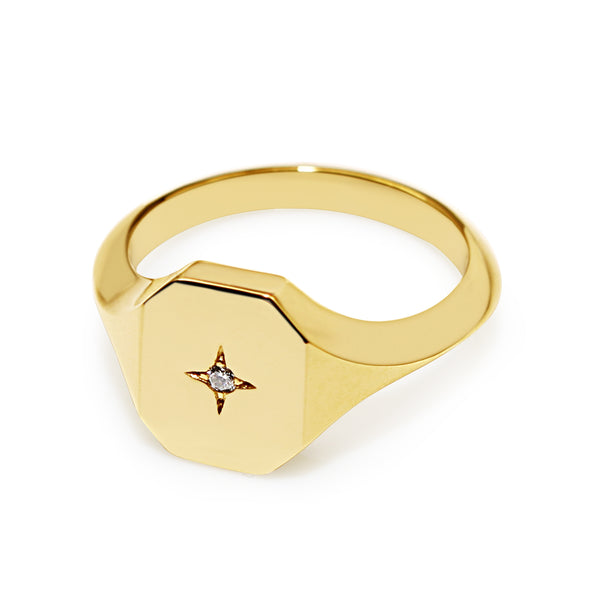 18ct Yellow Gold Diamond Signet Ring