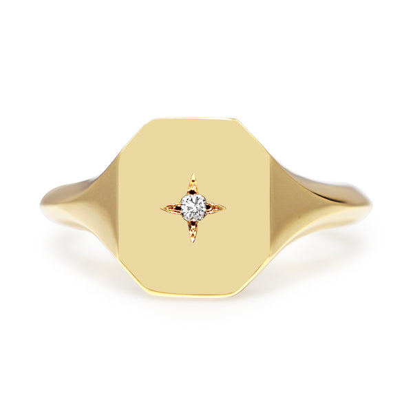 18ct Yellow Gold Diamond Signet Ring