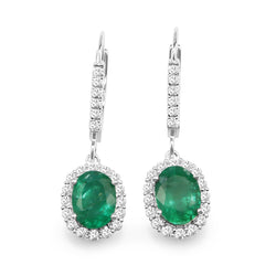 18ct White Gold Emerald and Diamond Drop Earrings