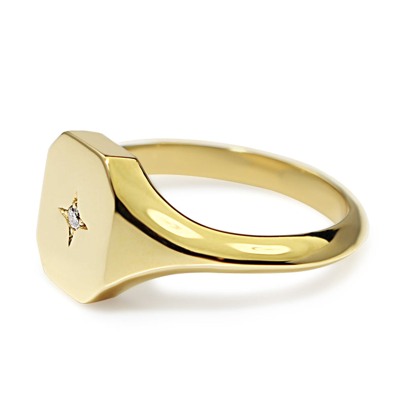 9ct Yellow Gold Diamond Signet Ring