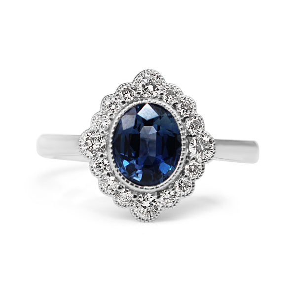 18ct White Gold Sapphire and Diamond Daisy Style Ring