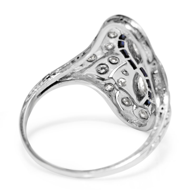 Platinum Art Deco Diamond and Sapphire Ring