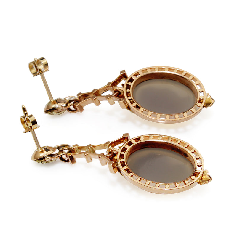 14ct Yellow and Rose Gold Antique Cameo Drop Earrings