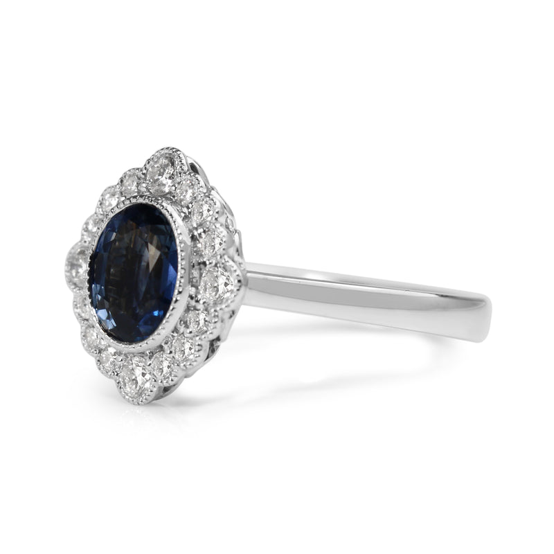 18ct White Gold Sapphire and Diamond Daisy Style Ring
