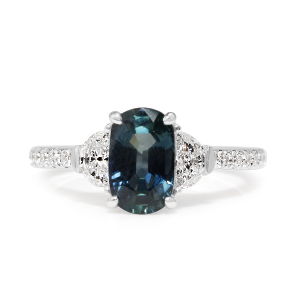 18ct White Gold Sapphire and Diamond 3 Stone Ring