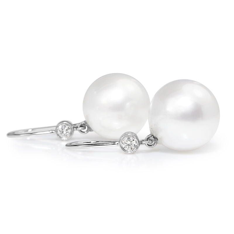18ct White Gold South Sea 14mm Pearl and Diamond Earrings