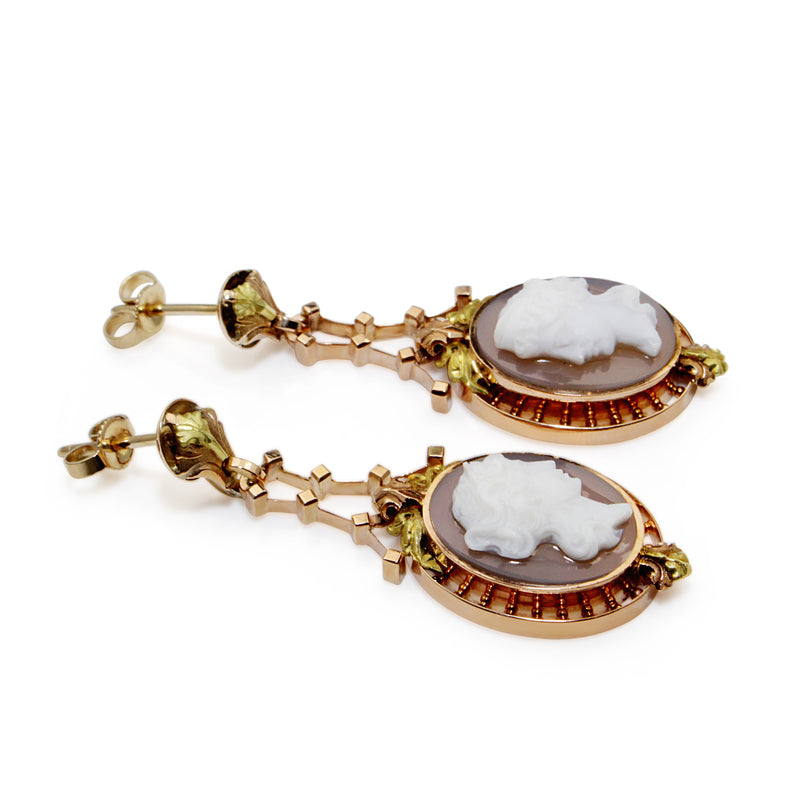 14ct Yellow and Rose Gold Antique Cameo Drop Earrings