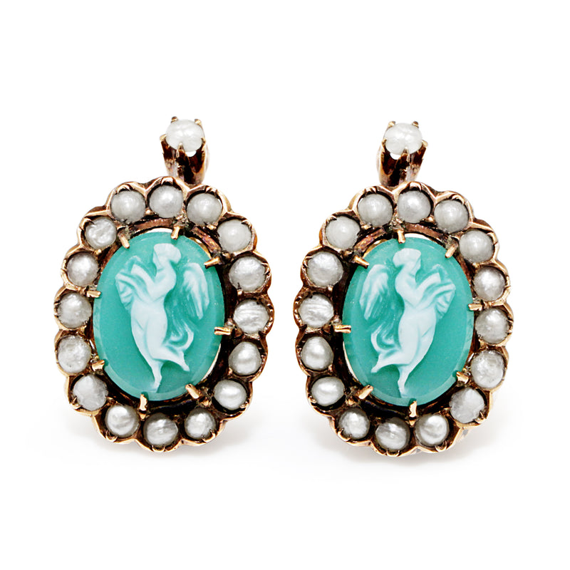 15ct Yellow and Rose Gold Antique Cameo and Pearl Earrings