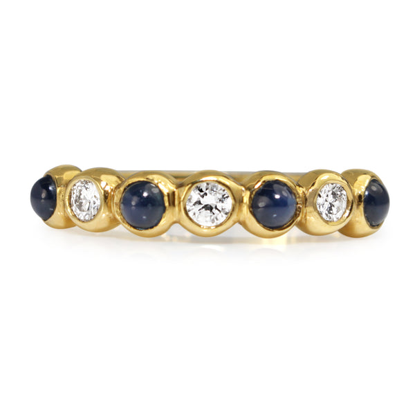 18ct Yellow Gold Cabochon Sapphire and Diamond Band