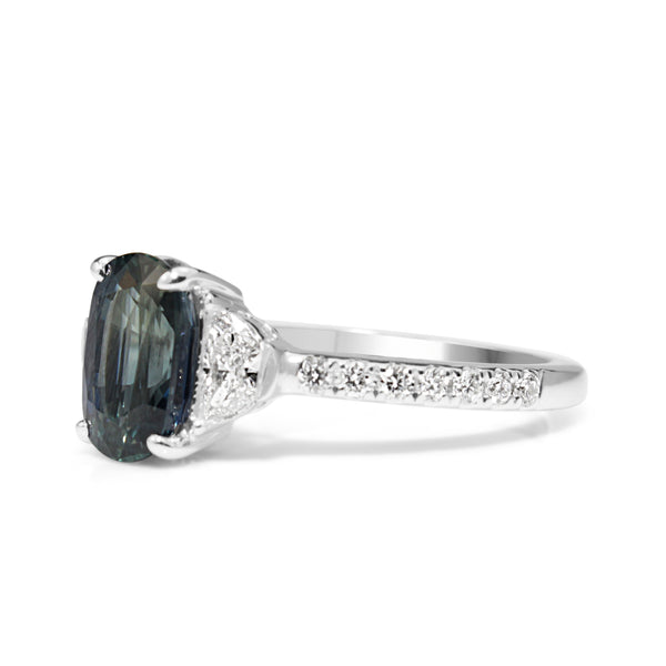 18ct White Gold Sapphire and Diamond 3 Stone Ring