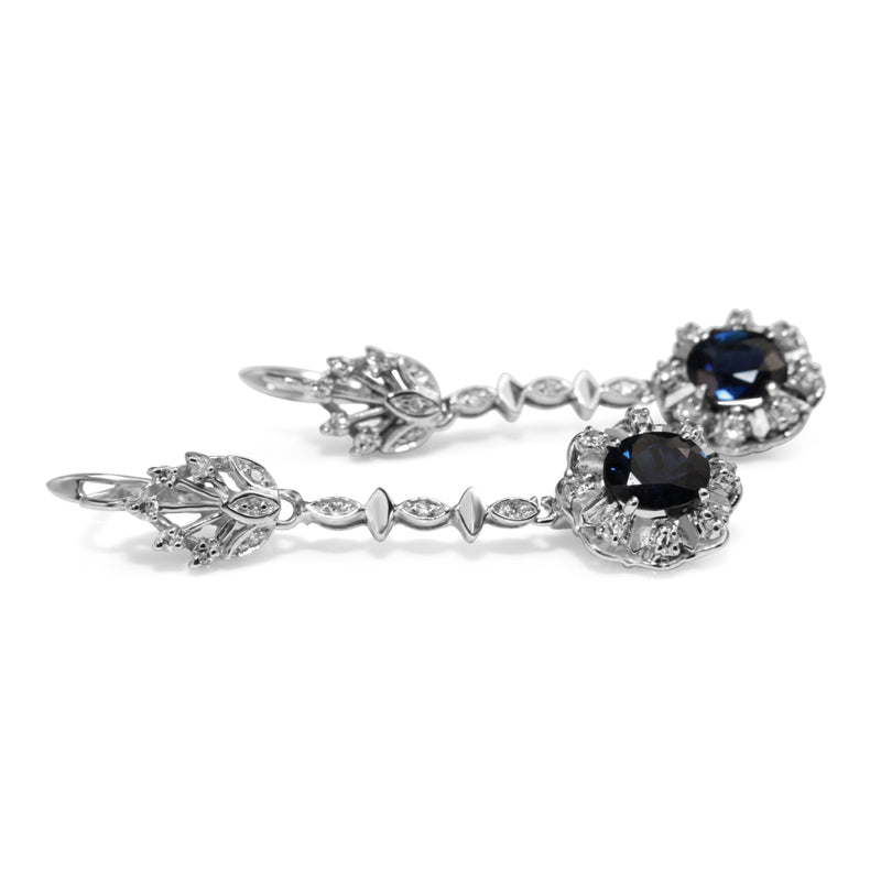 Palladium Sapphire and Diamond Vintage Earrings