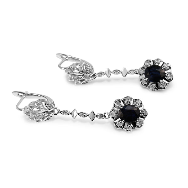 Palladium Sapphire and Diamond Vintage Earrings