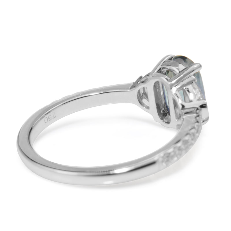 18ct White Gold Sapphire and Diamond 3 Stone Ring