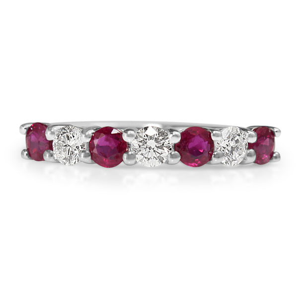 9ct White Gold Ruby and Diamond Band