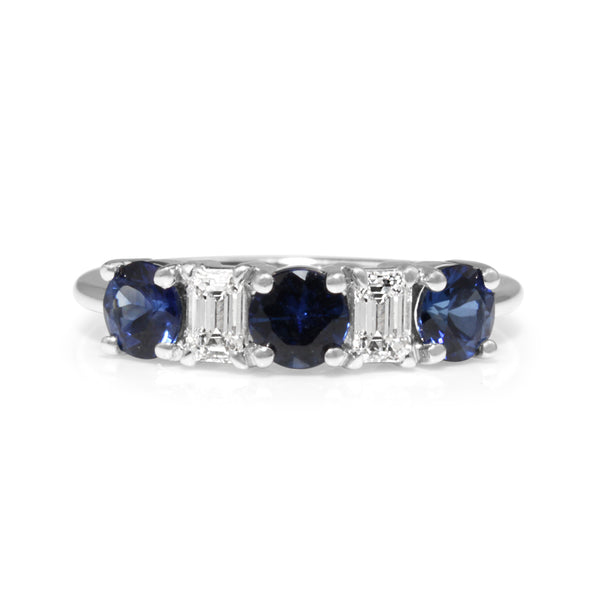 14ct White Gold Sapphire and Diamond 5 Stone Ring