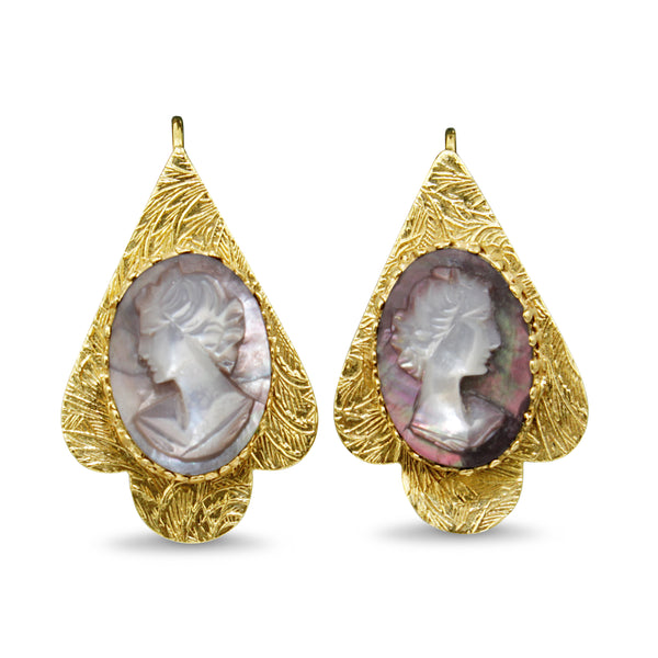 14ct Yellow Gold Mother Of Pearl Cameo Earrings
