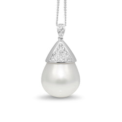 18ct White Gold 19mm South Sea Pearl and Diamond Pendant