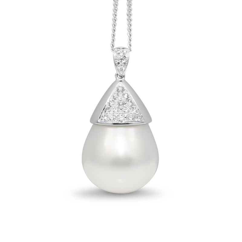 18ct White Gold 19mm South Sea Pearl and Diamond Pendant