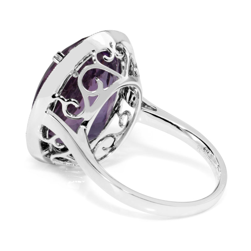 18ct White Gold Large Amethyst and Diamond Halo Ring