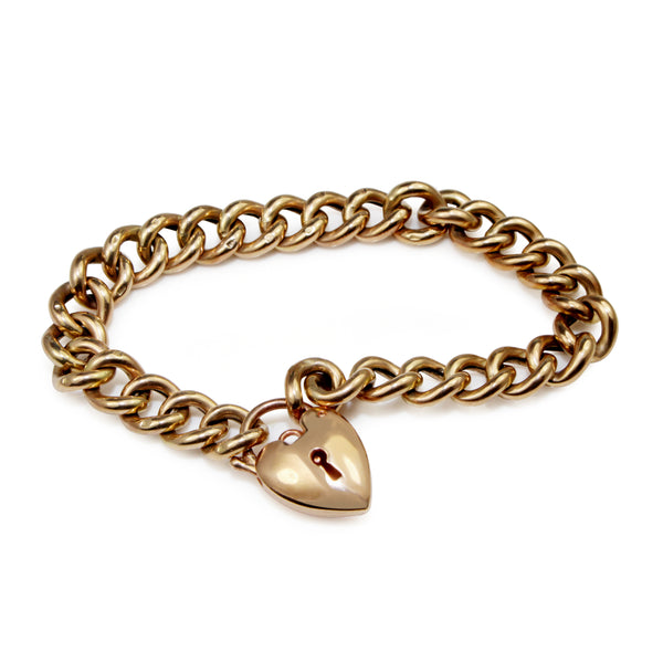 9ct Rose / Yellow Gold Curb Link Bracelet with Padlock Clasp