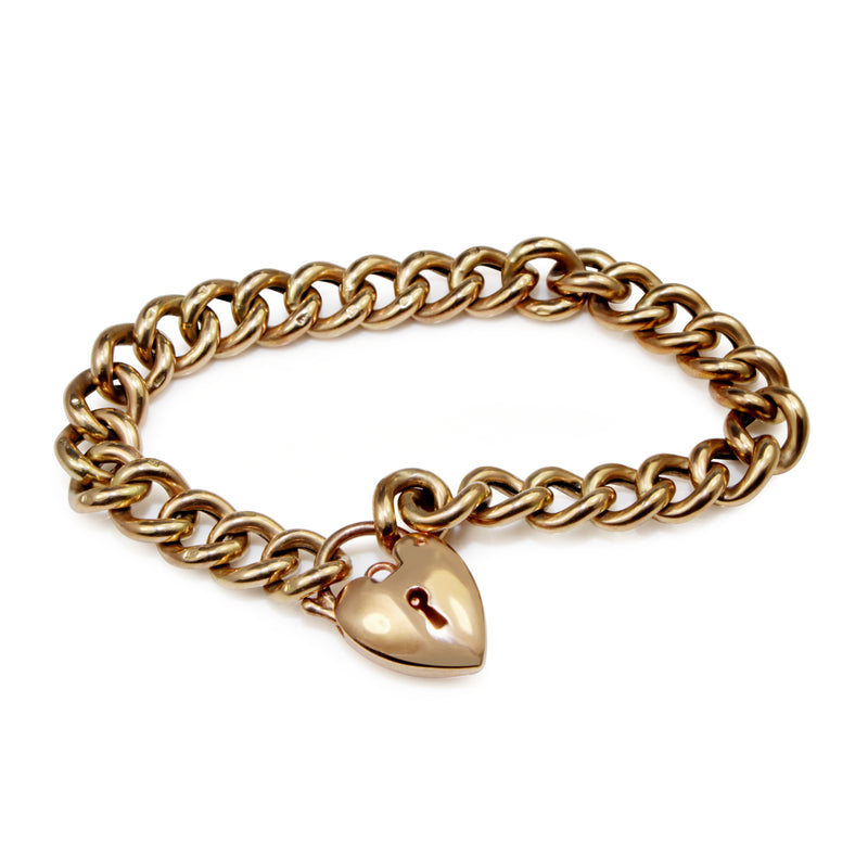 9ct Rose / Yellow Gold Curb Link Bracelet with Padlock Clasp