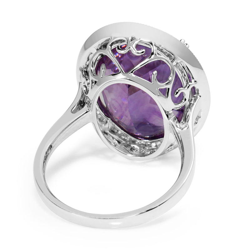 18ct White Gold Large Amethyst and Diamond Halo Ring
