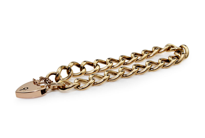 9ct Yellow Gold Curb Link Bracelet with Rose Gold Padlock
