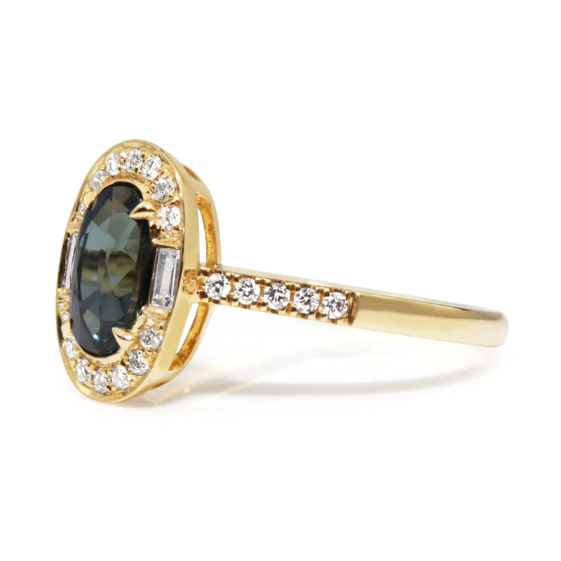 18ct Yellow Gold Sapphire and Diamond Halo Ring