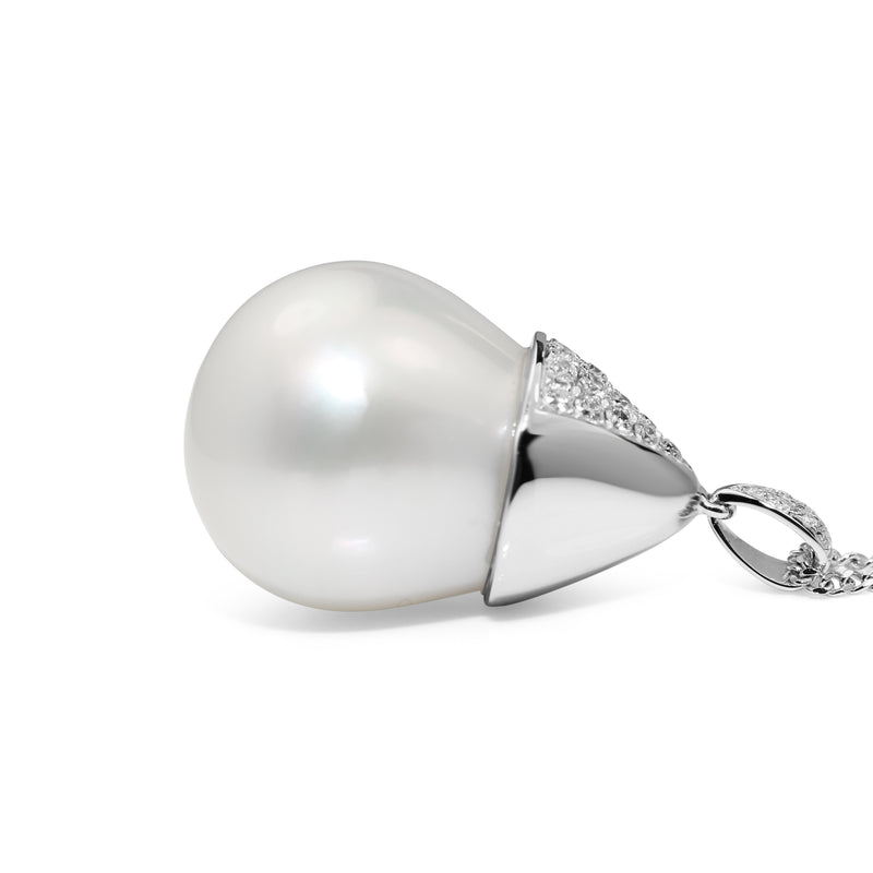 18ct White Gold 19mm South Sea Pearl and Diamond Pendant